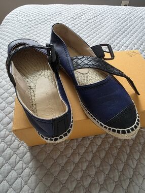 Bottega Veneta Navy Espadrille Flats with Black Trim